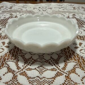 White Scalloped Edge Milk Glass Bowl